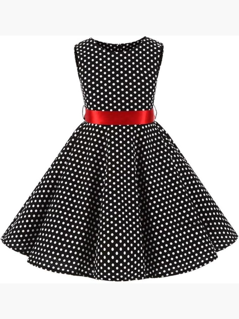 Girls 50s Retro Polka Dot Swing Party Dress Peter Pan Collar Skater A-Line